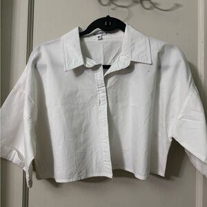White Cropped Button-Up Shirt